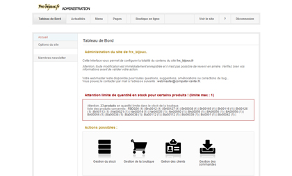 Administration et gestion de stock de la boutique
